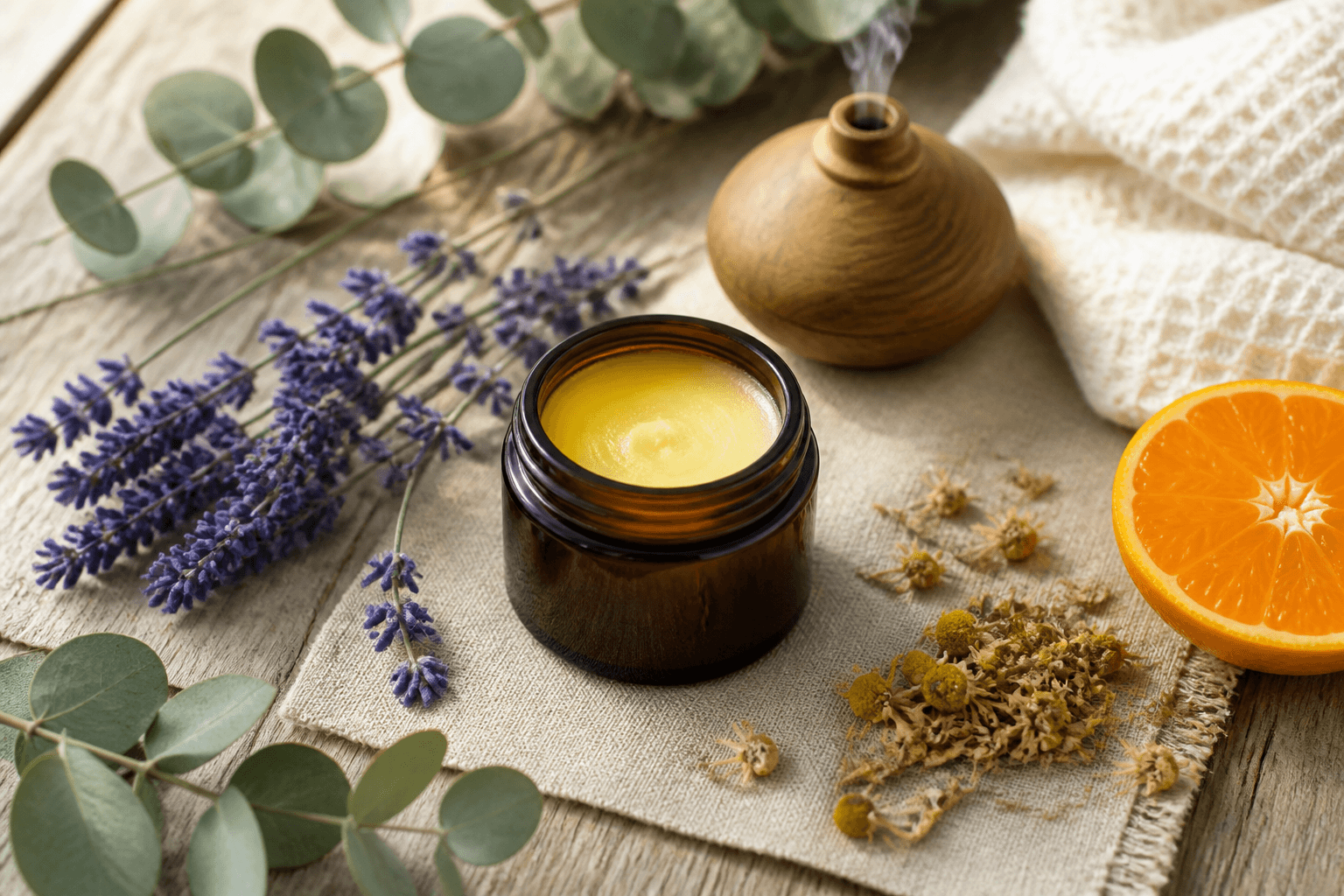 Dyfuzor, balsam i olejki eteryczne z lawendą, eukaliptusem, rumiankiem i cytrusem - aromaterapia dla dzieci