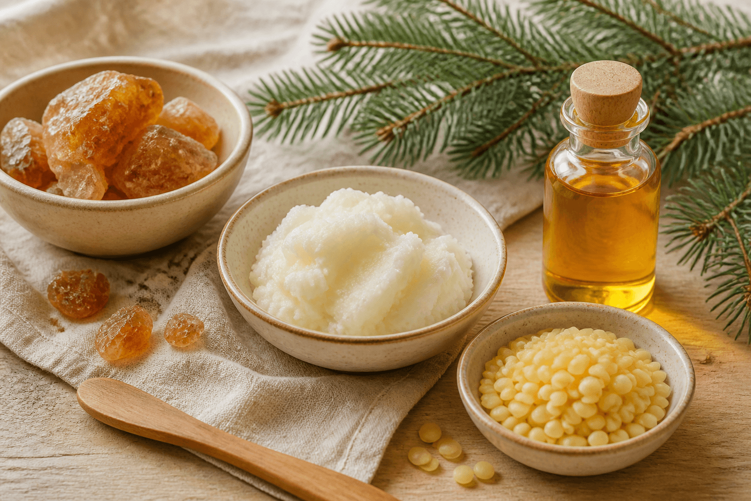 Żywica świerkowa, łój wołowy, wosk pszczeli i olej jojoba na lnianej tkaninie